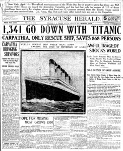 a newspaper about the Titanic's sinking